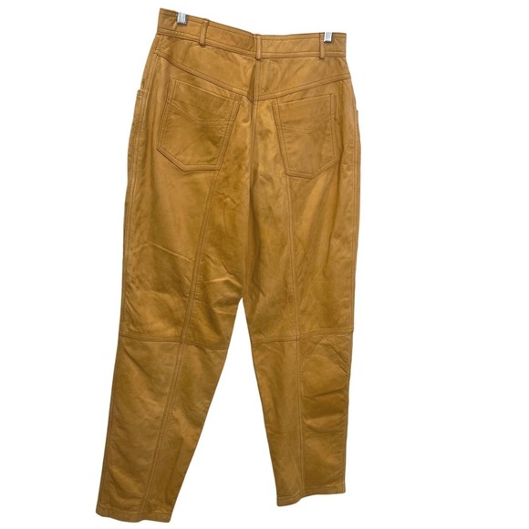 Vintage 90s Camel Leather Pants 29" Waist High Rise Tapered Equestrian Old Money - Picture 2 of 15